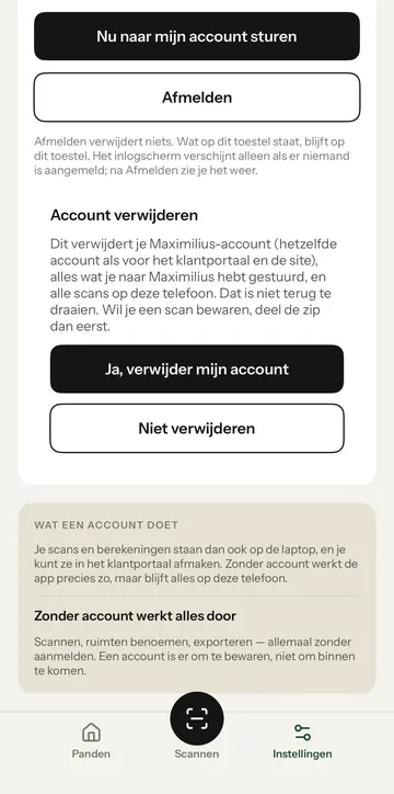 De vraag of je je account wilt verwijderen, met de knoppen Ja, verwijder mijn account en Niet verwijderen. Het gele kader staat om de knop Ja, verwijder mijn account.